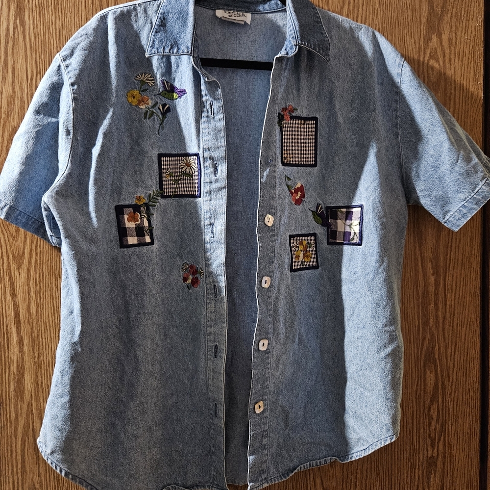 Teddi Patchwork Button Up Chambray Shirt - image 2